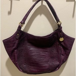 Brahmin Purple Croc-Embossed Leather Shoulder Bag